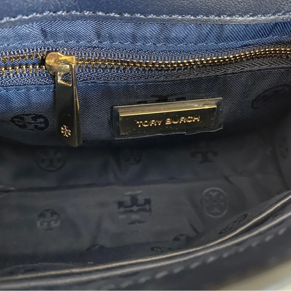 Tory Burch navy woven chain strap bag